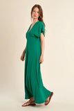 Ladies Woven V Neck Dress Green