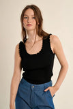 Black Ruffle Trim Scoop Tank
