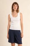 Ivory Ruffle Trim Scoop Tank