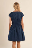 Navy Short Cotton Dress w/ Smocked Waist