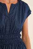 Navy Short Cotton Dress w/ Smocked Waist
