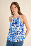 Blue & White Halter Pattern Tank