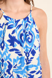 Blue & White Halter Pattern Tank