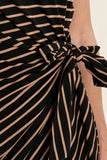 Black & Tan Stripe Fitted Midi Dress
