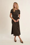 Black & Tan Stripe Fitted Midi Dress