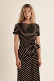 Black & Tan Stripe Fitted Midi Dress