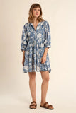 Tie Front Blue Printed Dress