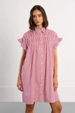 Red & White Stripe Collared Dress