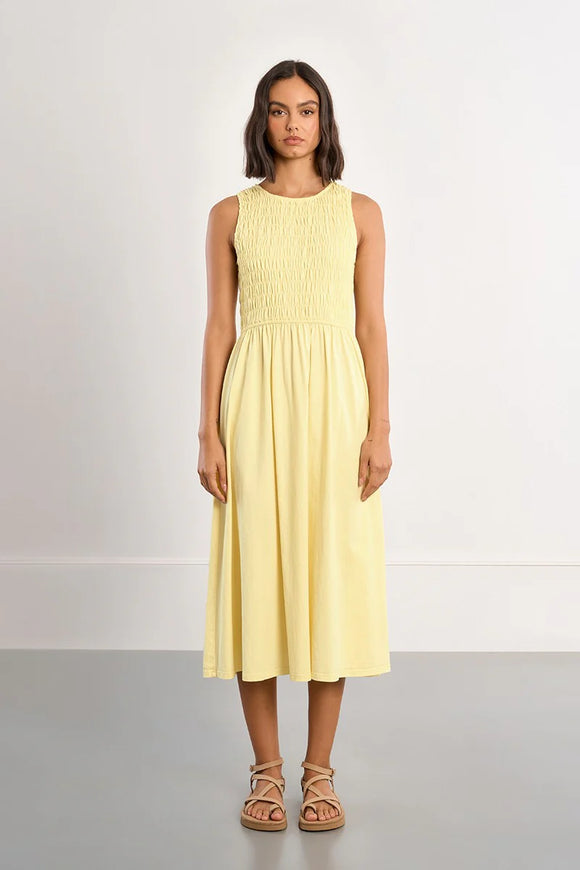 butter yellow dress cotton Butter Yellow Handspun Cotton Deep-V Maxi Tier Dress 42" / Regular (5'2"
