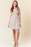 Olive & White Bow Shoulder Smocked Dress