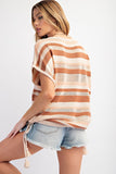 Striped Tan Drawstring Top