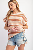 Striped Tan Drawstring Top