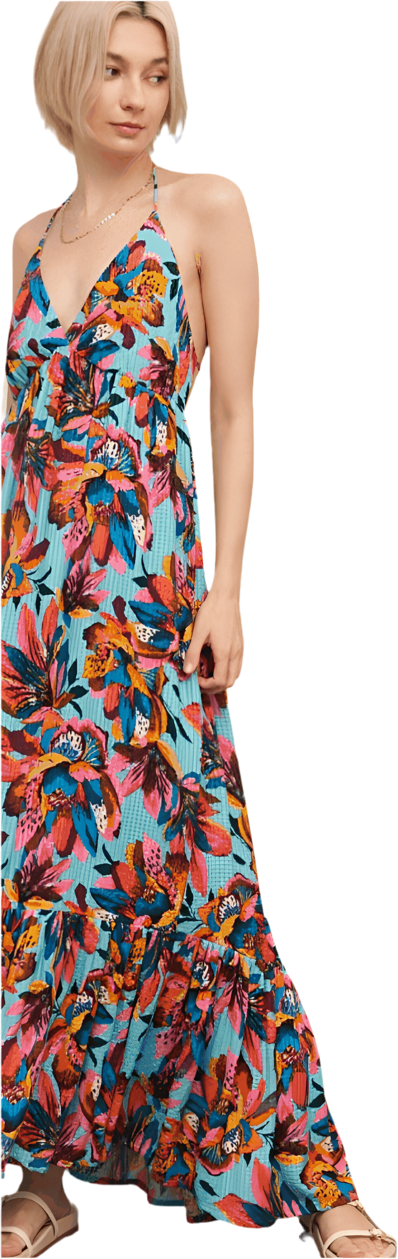 Multi Pattern Halter Maxi Dress