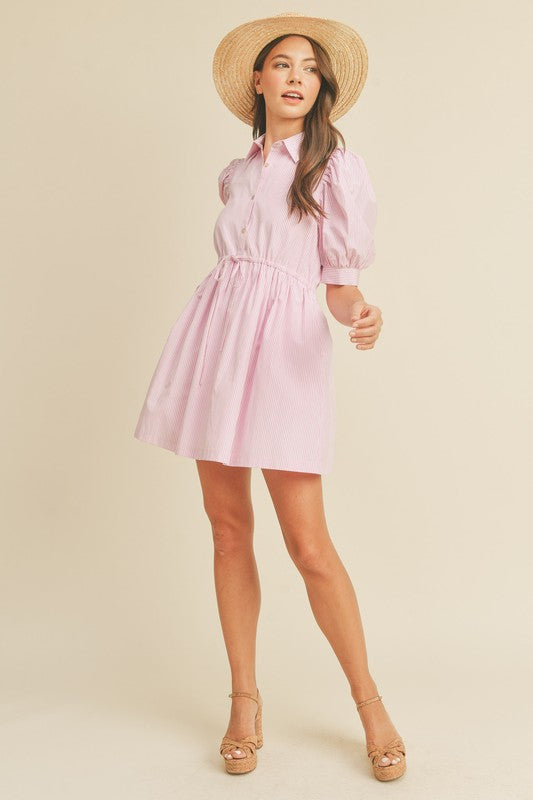 Pink Pin Stripe Puff Dress