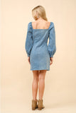 Denim Pin Striped Long Sleeve Dress