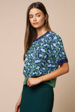 Green & Blue Leopard Print Top