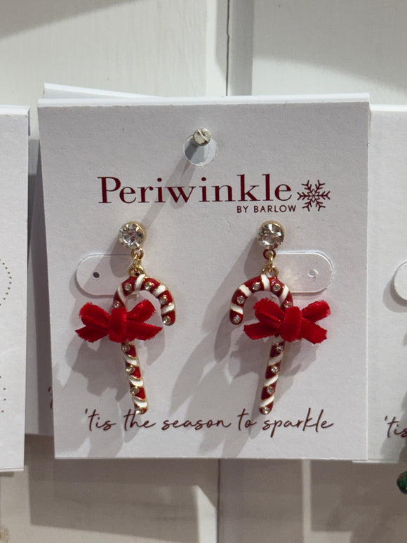 Earrings - Crystal Candy Canes W/ Bows