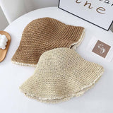 Lace Trim Straw Bucket Hat
