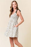 Olive & White Bow Shoulder Smocked Dress