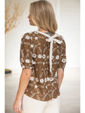 Brown Embroidered Tie Back Top