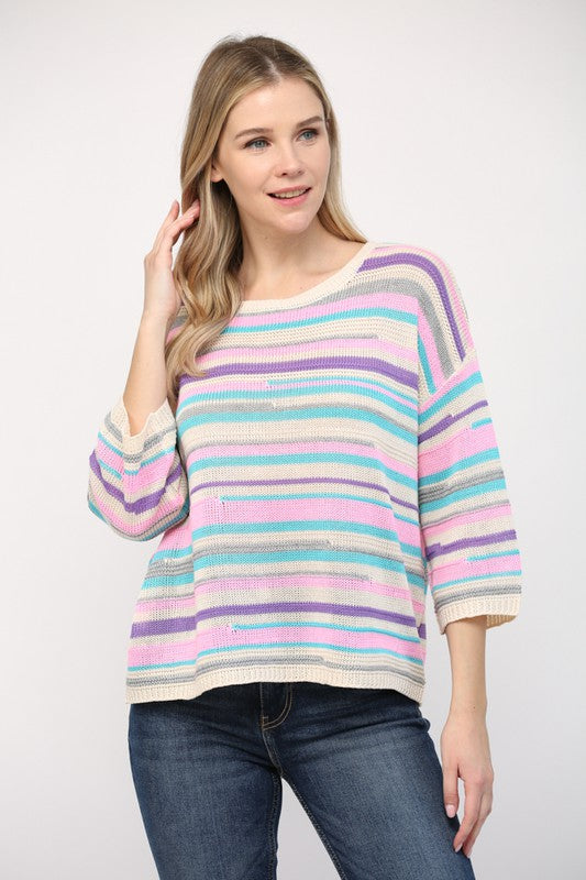 Pink & Aqua Stripe Sweater