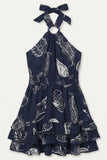 IM9239 -Halter Tie Neck Mini Dress: NAVY / S-M-L (3-2-1)