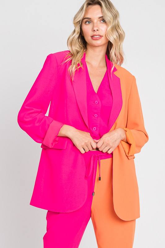 Pink & Orange Color Block Blazer