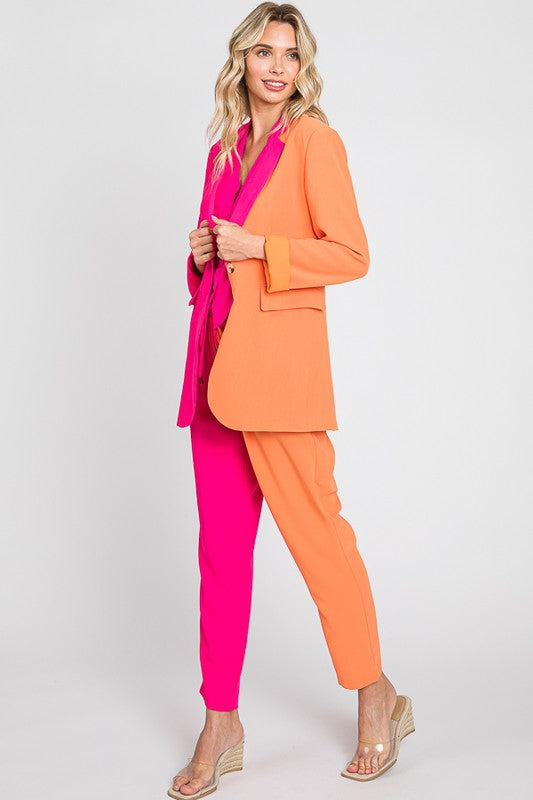 Pink Orange Color Block Blazer – Fashion Cupcake