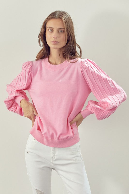 Pink Ribbed Sleeve Top