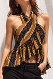 Ruffled Cross-Neck Halter