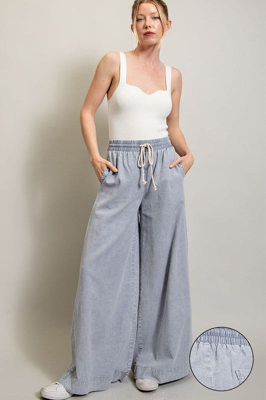 関税なし 送料無料 Embroidered Chambray Wide-Leg Pant Chambray Wide Leg Pants – Fashion Cupcake