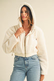 Cream Crop Fur Zip Up Hooded Jacket