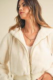 Cream Crop Fur Zip Up Hooded Jacket