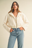 Cream Crop Fur Zip Up Hooded Jacket