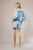 Ruffle Triple Tie Front Denim Jacket