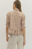 Brown & White Polka Dot Ruffle Top