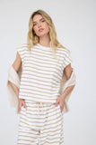 Taupe Striped Round Neck Short Sleeve Top