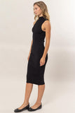 Black Ribbed Mock Neck Fitted MIdi Dress