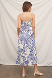 Blue Pattern Tie Center Midi Dress