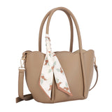 Taupe Scalloped Bag with Scarf Detail