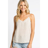 Tan Striped V-Neck Tank