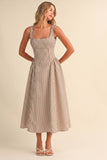 Cream & Brown Striped Jumbo Buckle Back Midi Dress