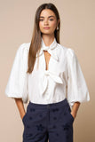 White Puff Sleeve Double Bow Blouse