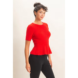 Red Knit Peplum Top