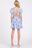 Blue & White Floral Strappy Back Dress