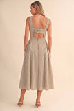 Cream & Brown Striped Jumbo Buckle Back Midi Dress