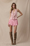 Pink Floral Corset Tie Skirt