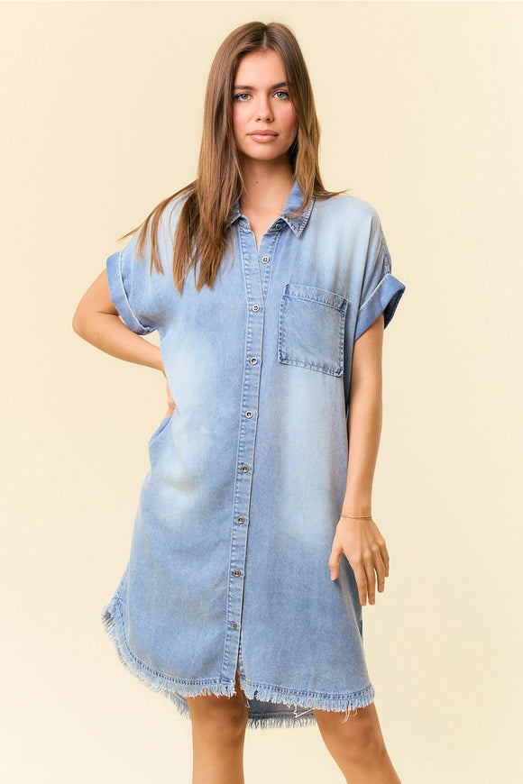 Soft Tencel Cuff Sleeve Pocket Dress