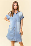 Soft Tencel Cuff Sleeve Pocket Dress