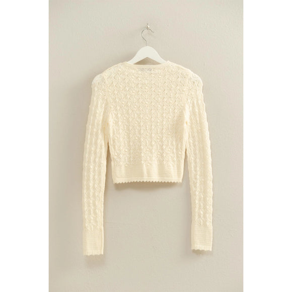 Cream Pointelle Long Sleeve Top